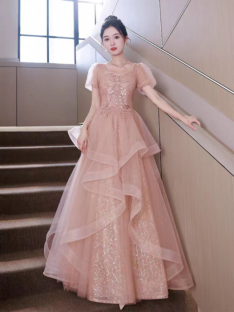粉色法式晚礼服裙65元